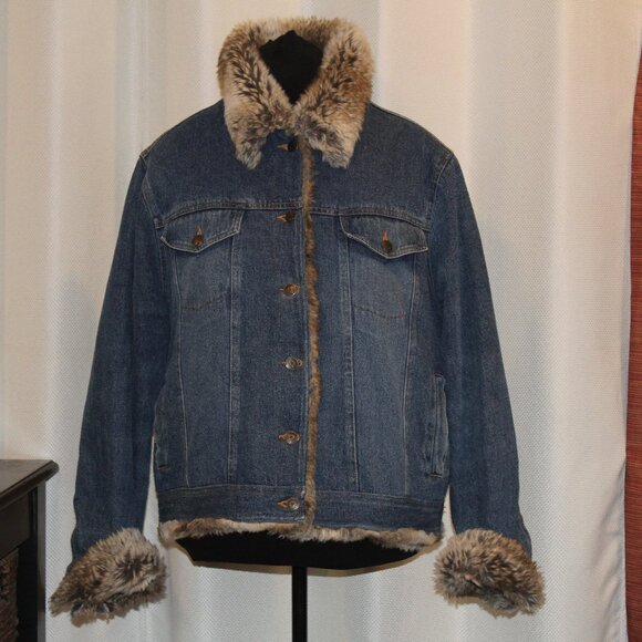 JEAN JACKET Fabio Faux Fur Lined Blue Denim Jacket Penny Lane - Picture 9 of 14